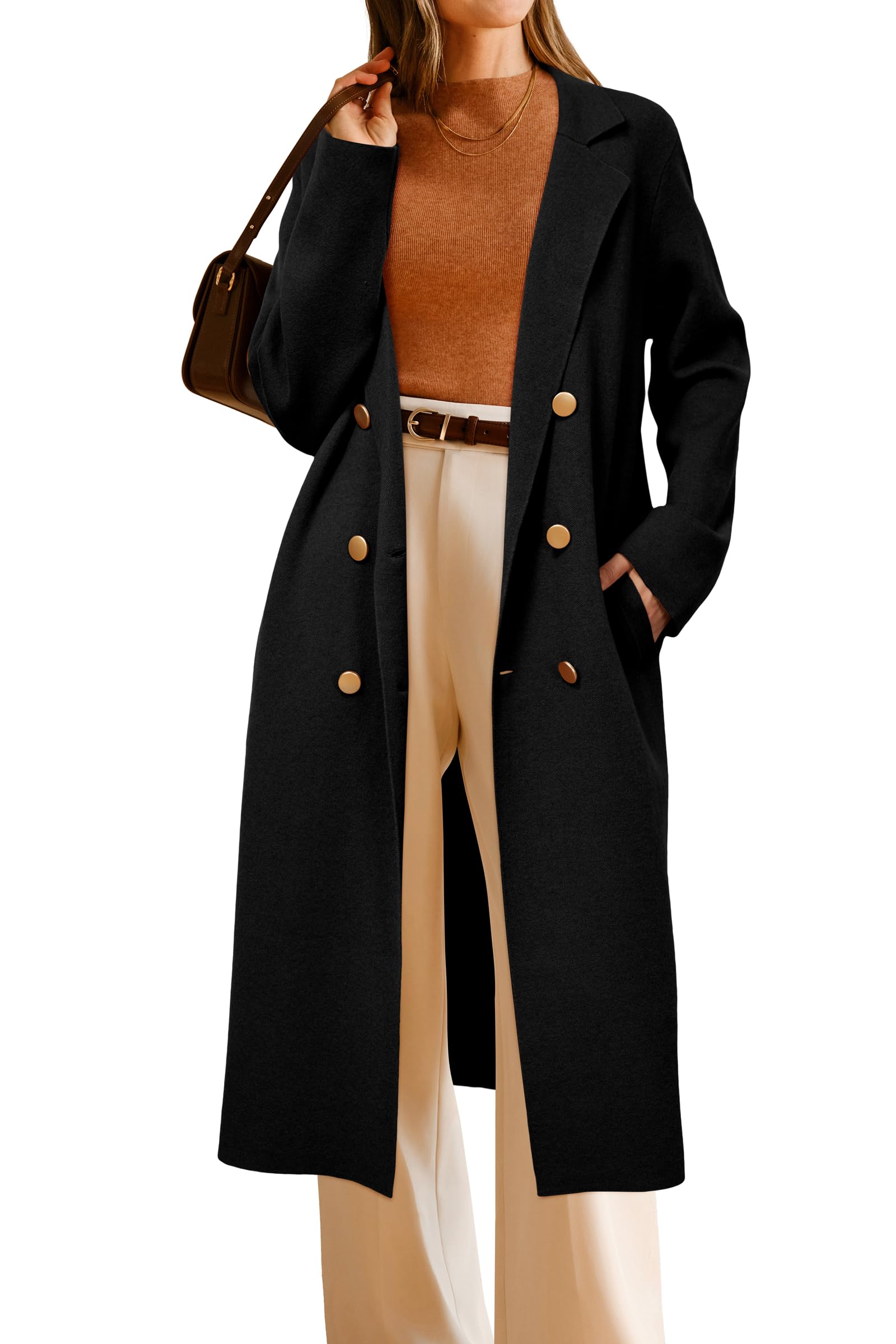 Meduim Arach&Cloz Women's Wool Blend Double Breasted Winter Outfits Long Cardigan Sweater Coat