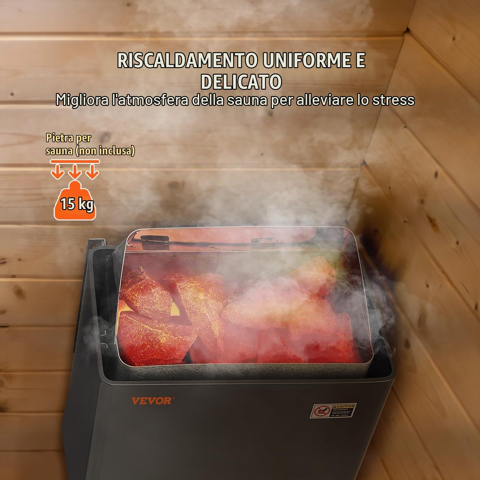 VEVOR Stufa per Sauna Stufa Elettrica per Sauna 8 kW, Riscaldatore Portatile per Sauna Interno/Esterno 400 V 3 N con Timer da 3 Ore Controllo Integrato Uso Domestico 8-12 m³ Spa Commerciale Hotel