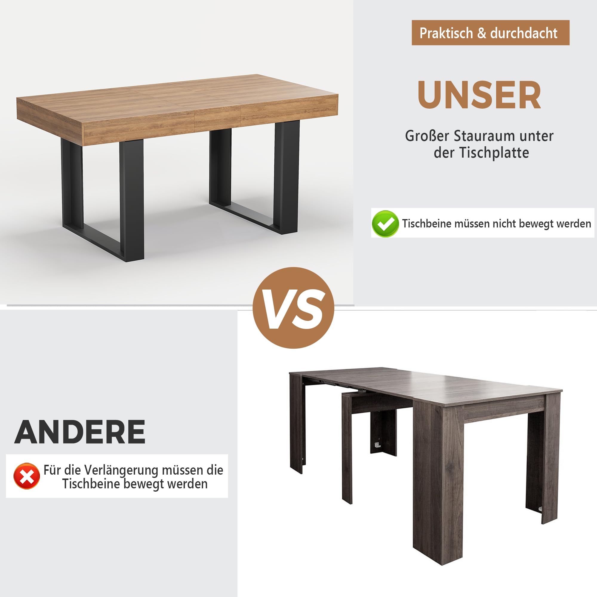 GRAVFORCE Esstisch ausziehbar 120-160cm Küchentisch für 4-6 Personen platzsparender Esszimmertisch Nussbaumfarben Holztisch Moderner Dining Table Hochfeste Großer Tisch für Wohnung Wohnzimmer
