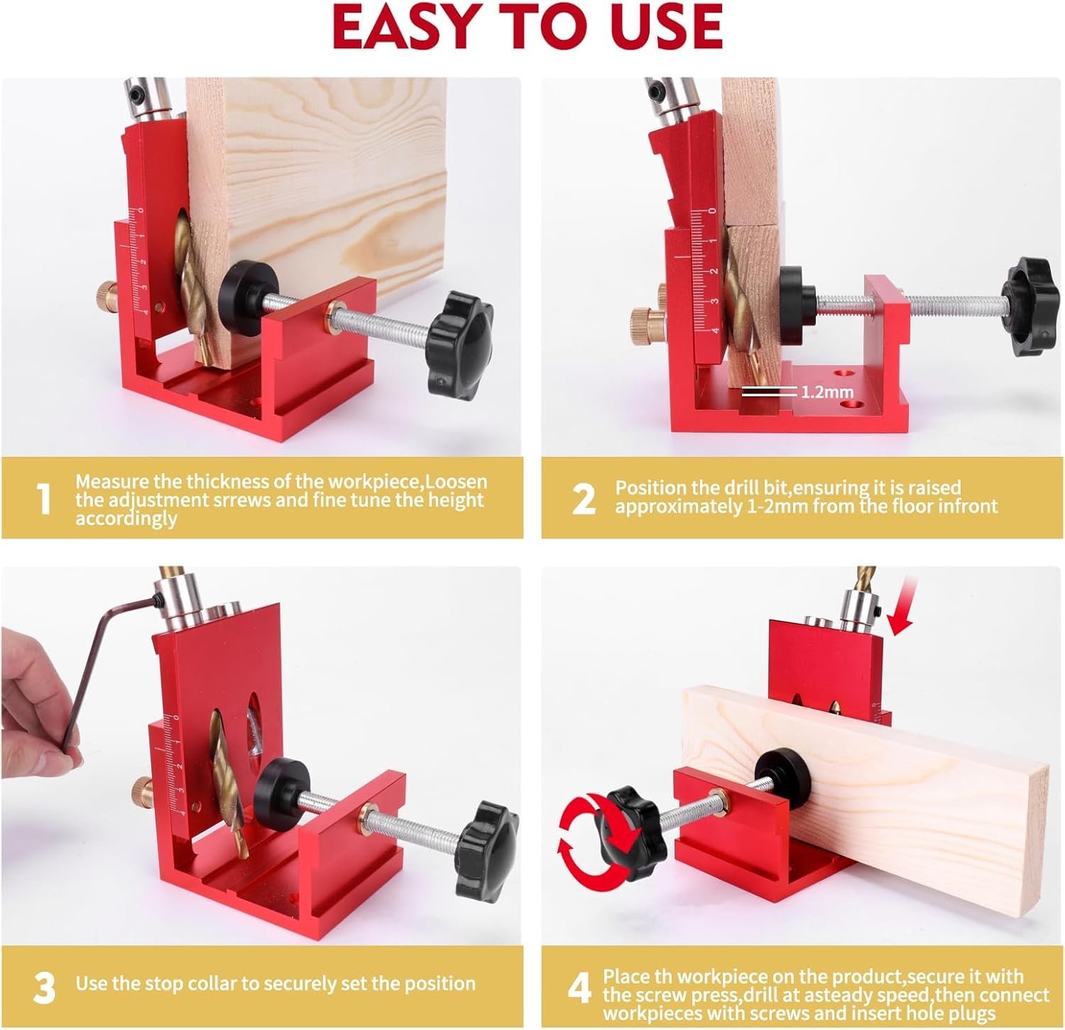 Schrägloch Bohrschablone, Pocket Hole Jig - Holzbearbeitung Schräglochpositionierer, Taschenloch Bohrschablone TOOSOAR Schräglochbohrer Bohrerpositionierer
