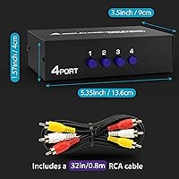 Vista 8 de Fosmon Interruptor y divisor RCA de 3 vías, selector de audio y video estéreo de 3 entradas (hembra) y 1 salida (hembra) con cable de conexión AV