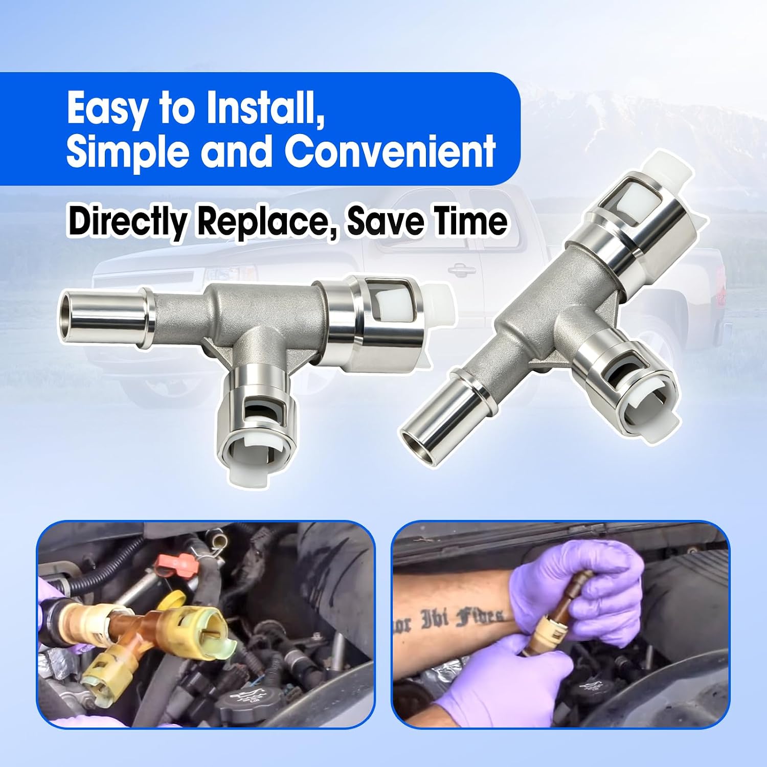 2 Pcs HVAC Heater Inlet Hose Tee Connector Replace 15055342 800-414HP 800-413HP 15055343 Fit for Cadillac Escalade Chevrolet Silverado Suburban Tahoe GMC Sierra Yukon 2000-2014, Aluminum Metal