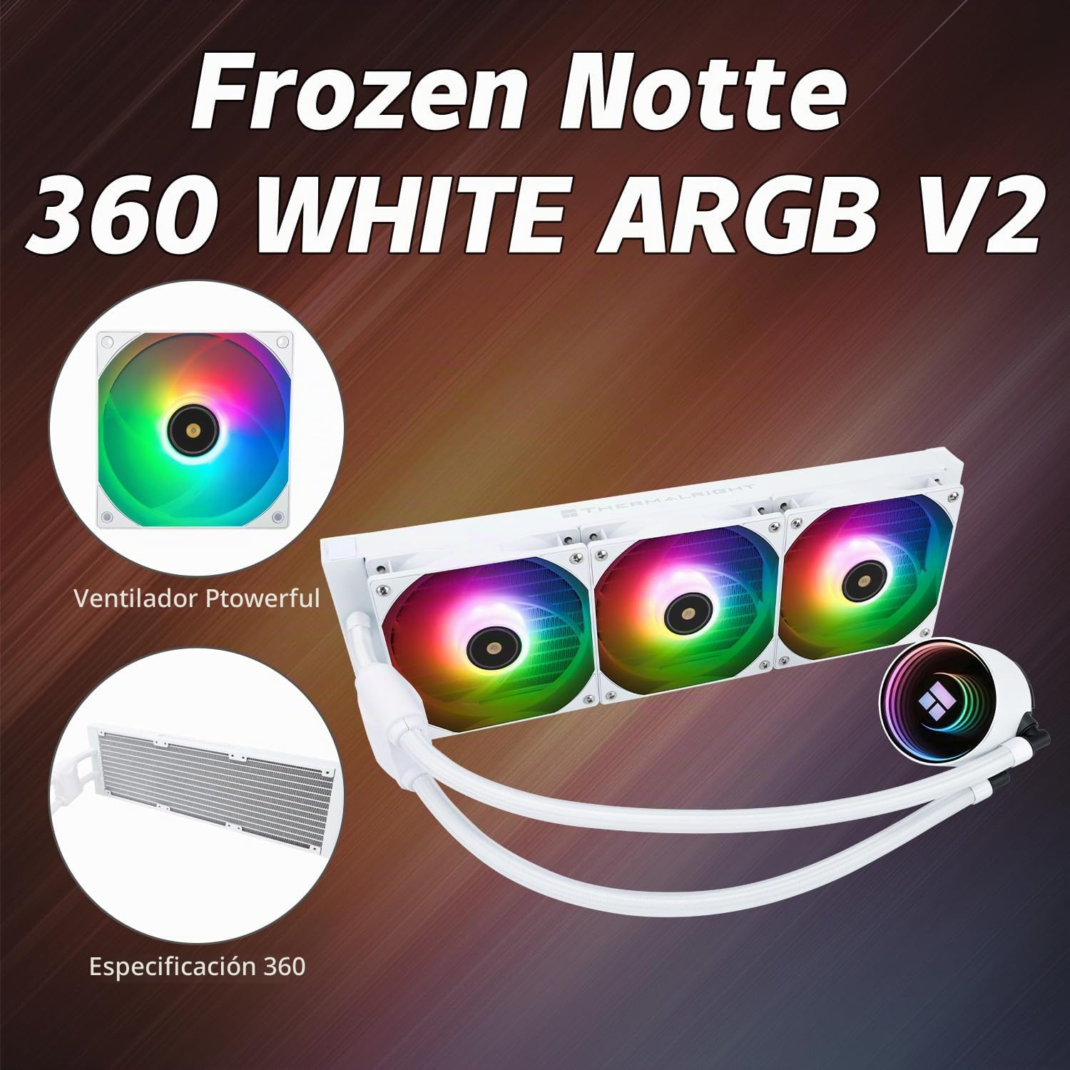 TR Frozen Notte 360 WHITE ARGB V2 Enfriador de procesador de agua,Especificaciones del enfriador de CPU 360 blanco,Ventiladores dobles PWM,Rodamientos S-FDB,Adecuado para AMD/AM4, AM5,LGA1851
