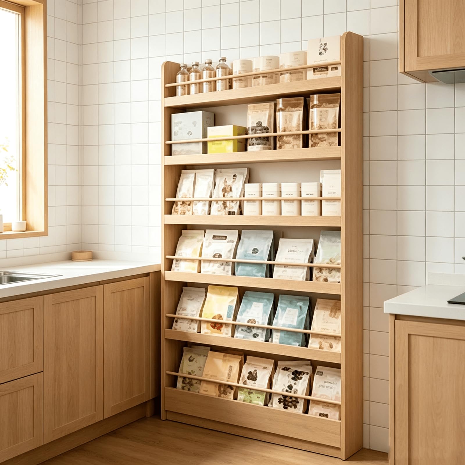 Estantería de Libros 6 Niveles de Madera, Estante Estrecho