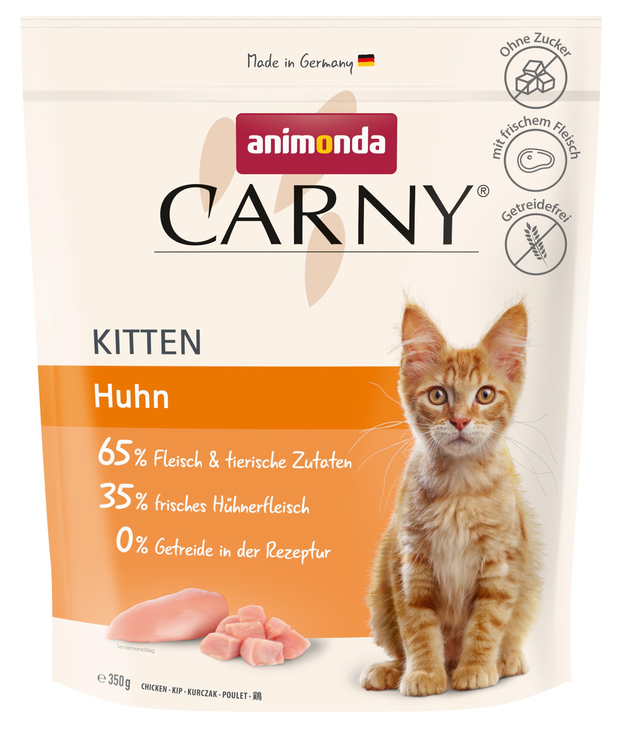 animonda Carny Katzen Trockenfutter für Kitten mit Huhn (1 x 350g), Kittenfutter trocken für wachsende Katzen ohne Zucker und Getreide mit Hühnerfleisch und Taurin