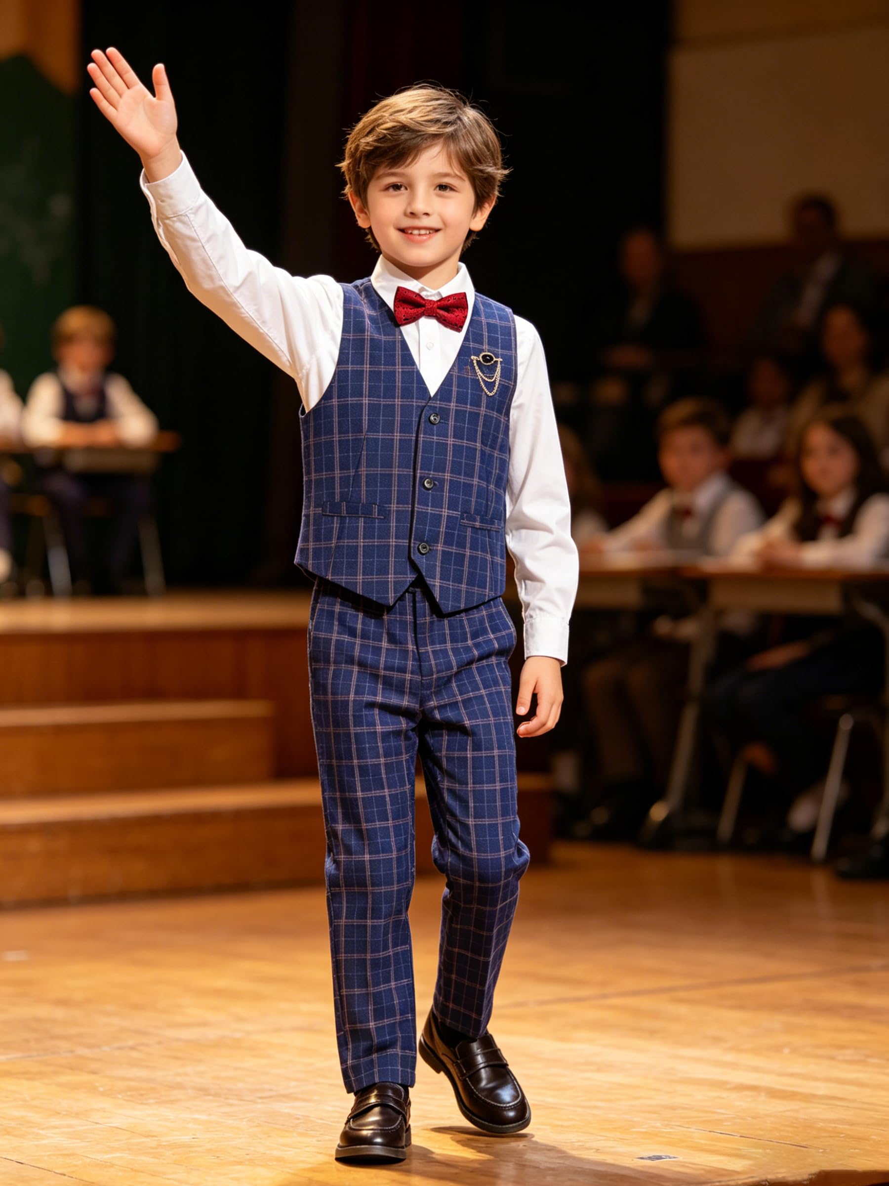 LOLANTA - Conjunto de Chaleco y pantalón para niño, Vestido a Cuadros con Camisa - Smoking Formal - Traje de Portador de Anillos de Boda, Azul, 10 años, Azul, 10 años
