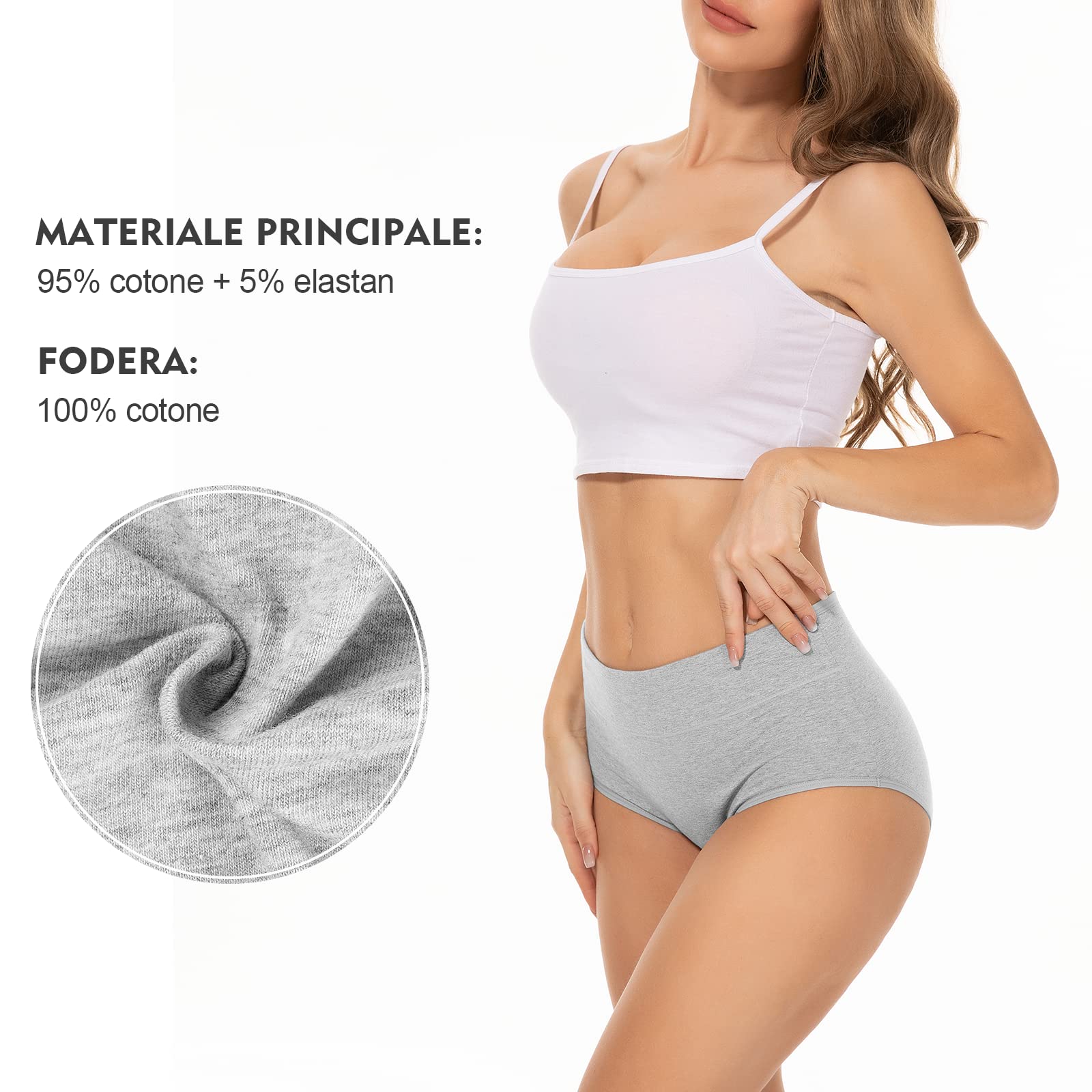 TANSTC Mutande Slip Donna Cotone Vita Alta Culotte Donna Comode Elasticizzato Sexy Intimo, Pacco da 5