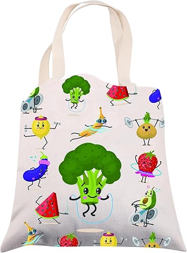 Divertida bolsa de lona de frutas y verduras para mujeres, bolsa de mano con estampado de vegetales, bolsa de comestibles reutilizable, regalo de
