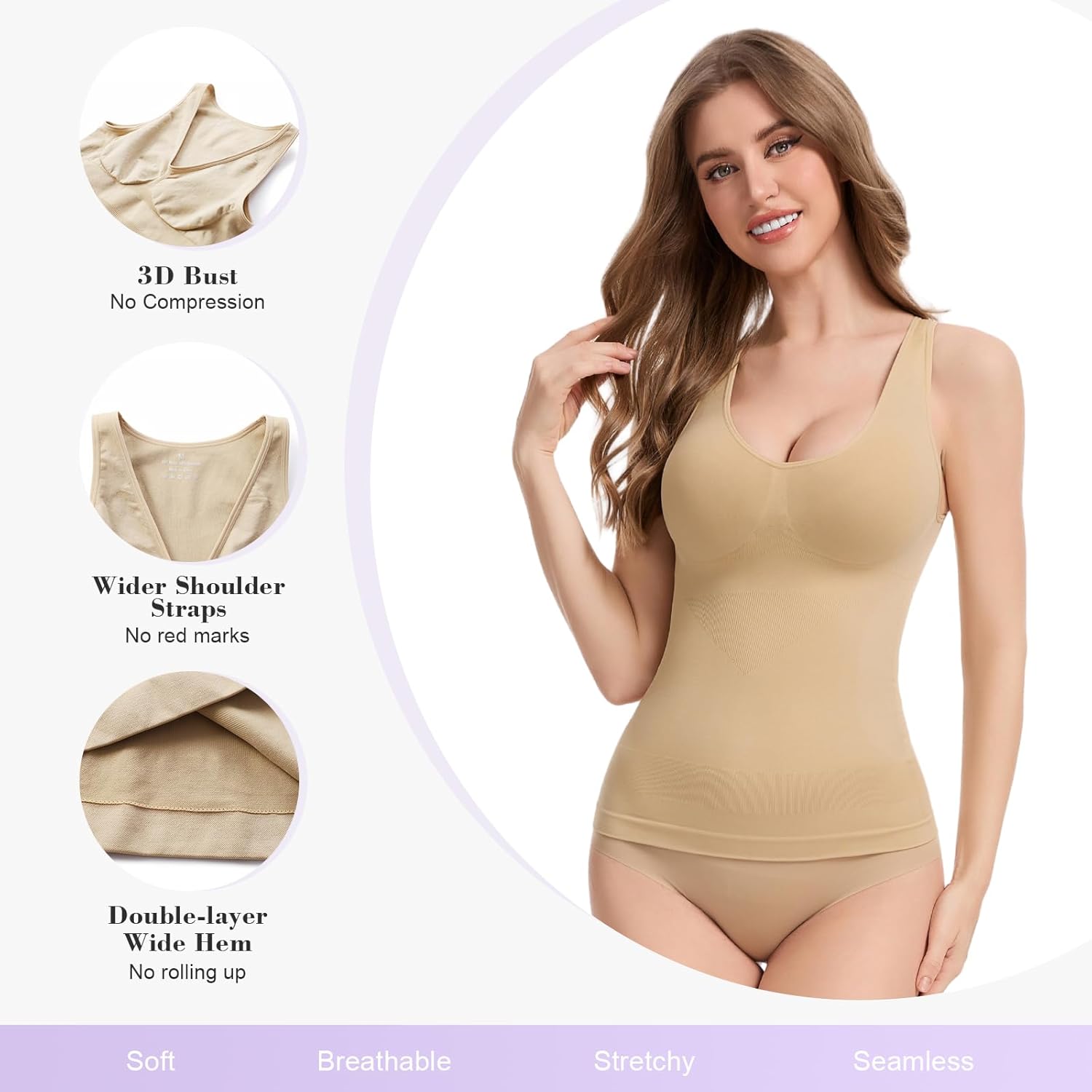 V Neck Shapewear Tank Tops for Women Tummy Control Compression Camisoles Slimming Body Shaping Tank Tops Cami - Image 3