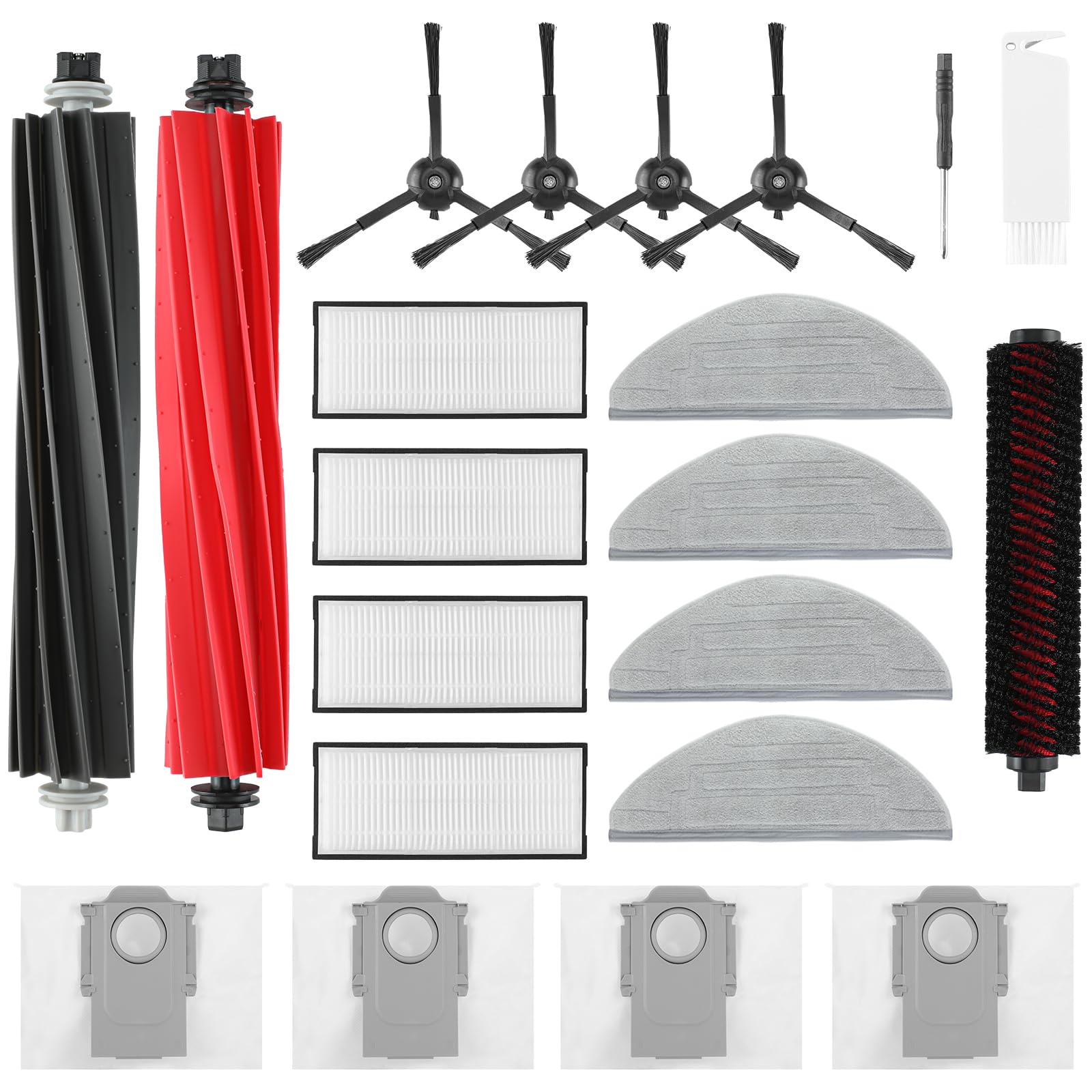 S8 Pro Ultra Accessories Kit for Roborock S8 Pro Ultra Robot Vacuum, 1 Set Main Brush, 1 Rolling Brush, 4 HEPA Filters, 4 Side Brushes, 4 Mop Cloth Pads, 4 Dust Bags, 1 Cleaning Tool - 20PCS