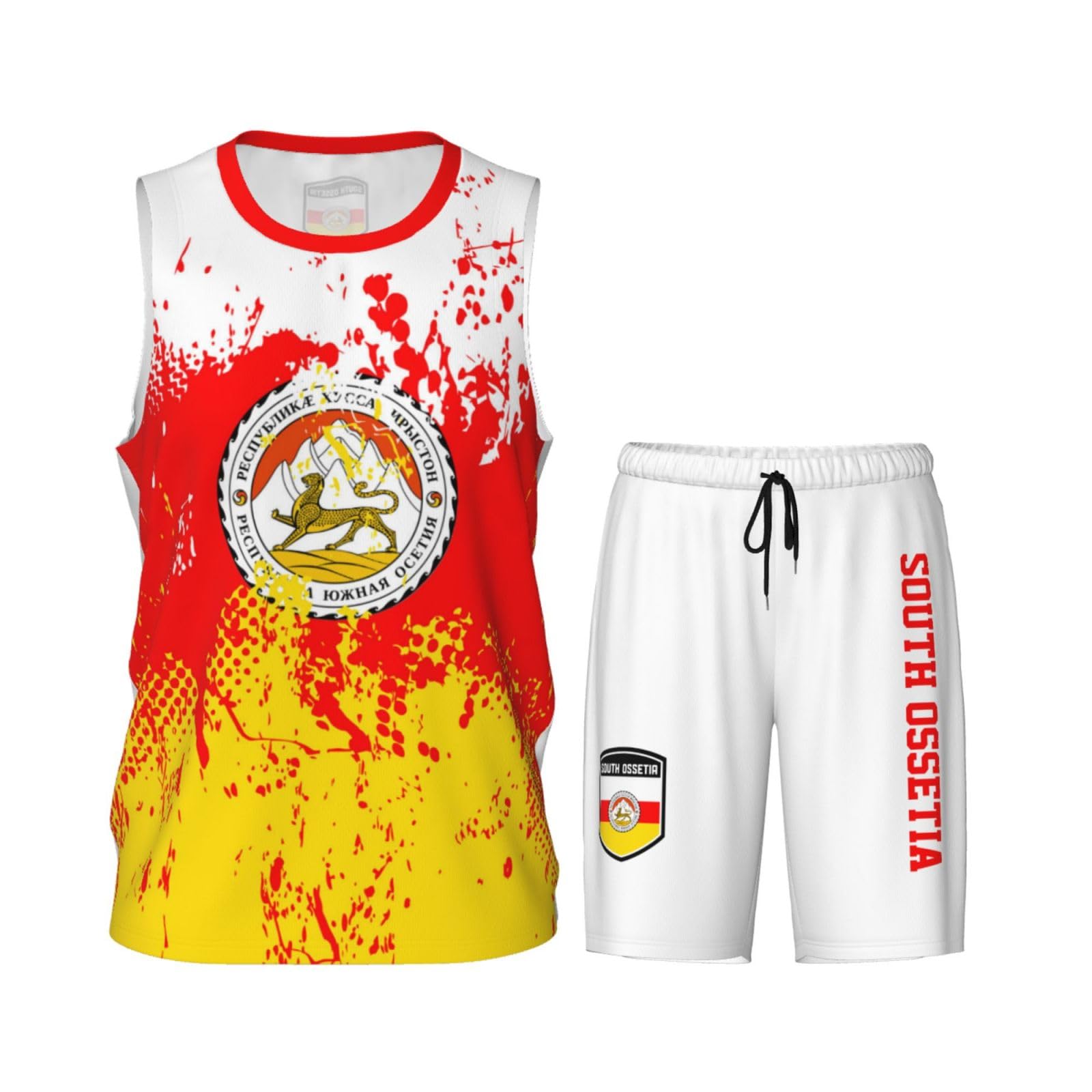 South Ossetia Flag Flag Grain (2) Basketball Jersey Uniform Suit for Men Adults Training Athletic Set