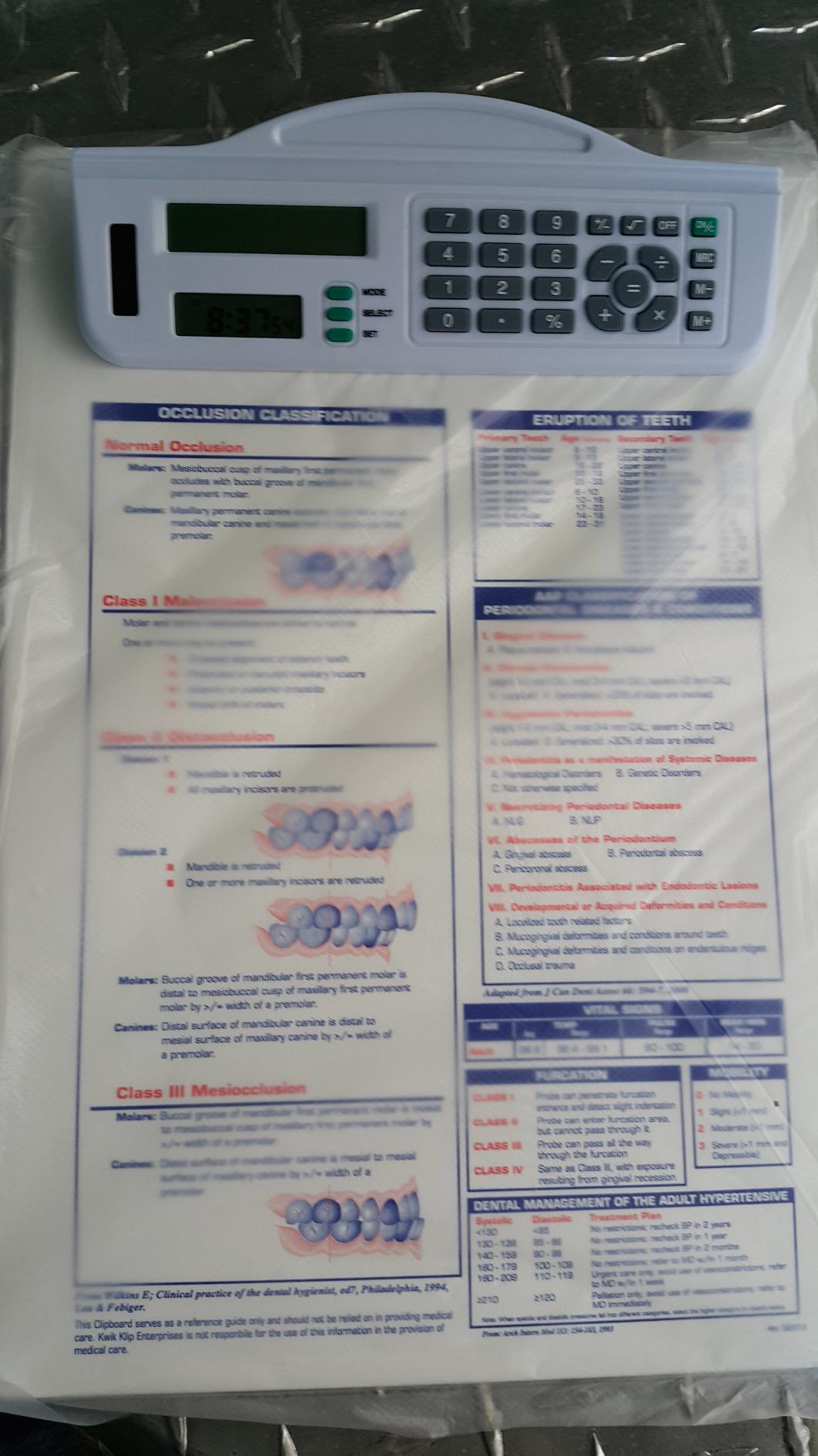 Dental Hygiene Reference Clipboard with Calculator Clip
