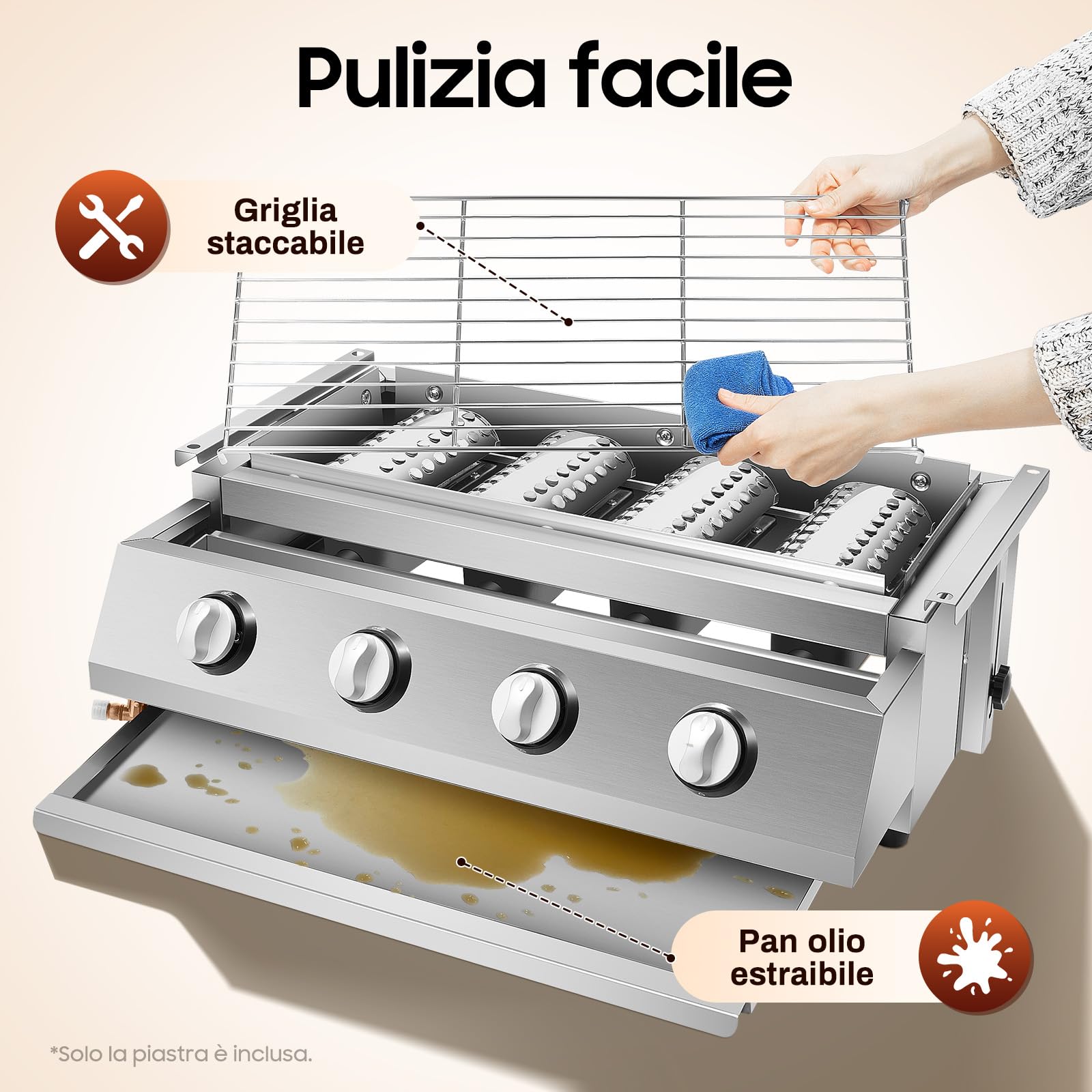 Kuchenka gazowa BBQ 4 palniki stal nierdzewna z regulacją wysokości
