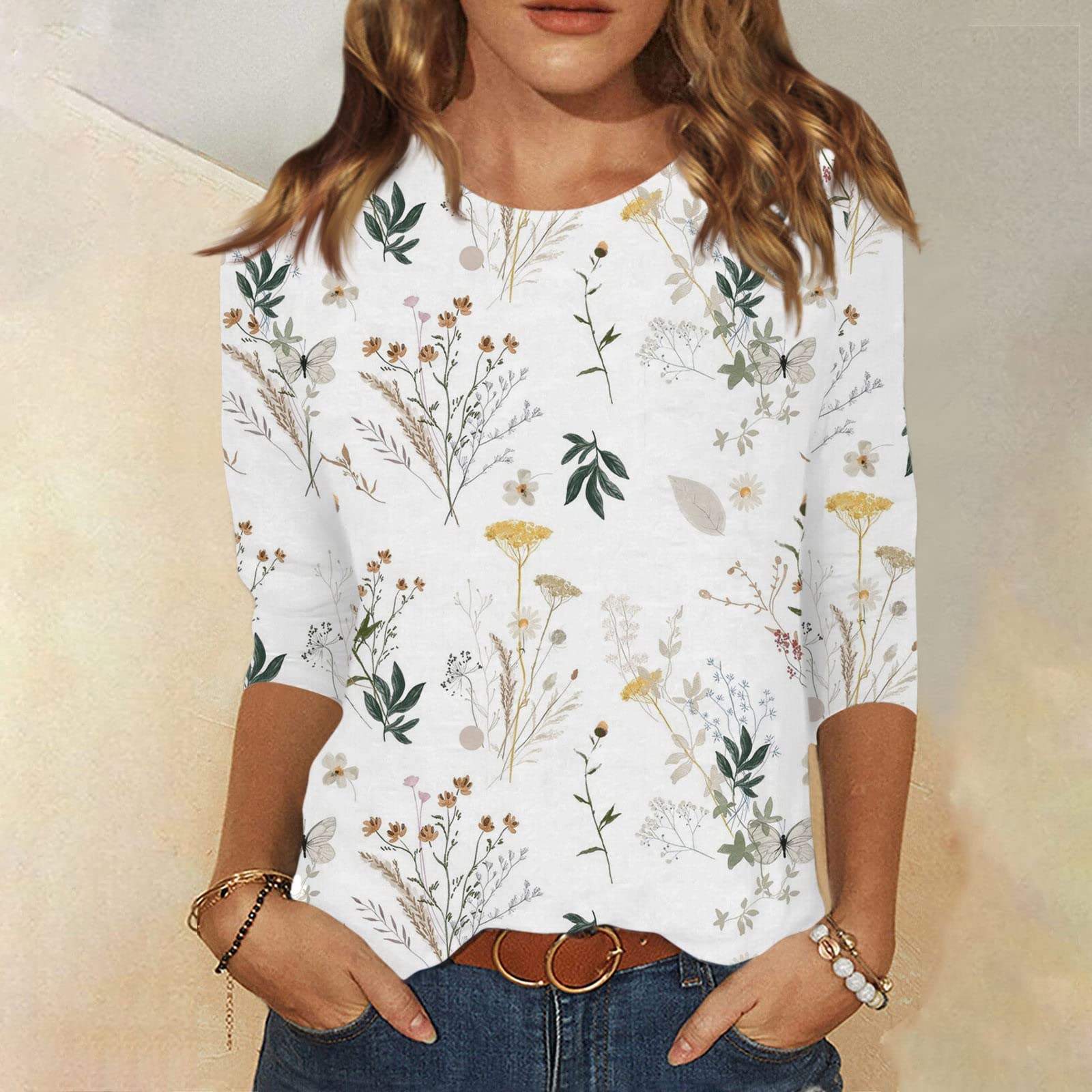 Damen Langarm T-Shirt Lässig Elegant Kurzärmeliges Top Sommer Rundhalsausschnitt Bluse Tech-Stretch Oberteile
