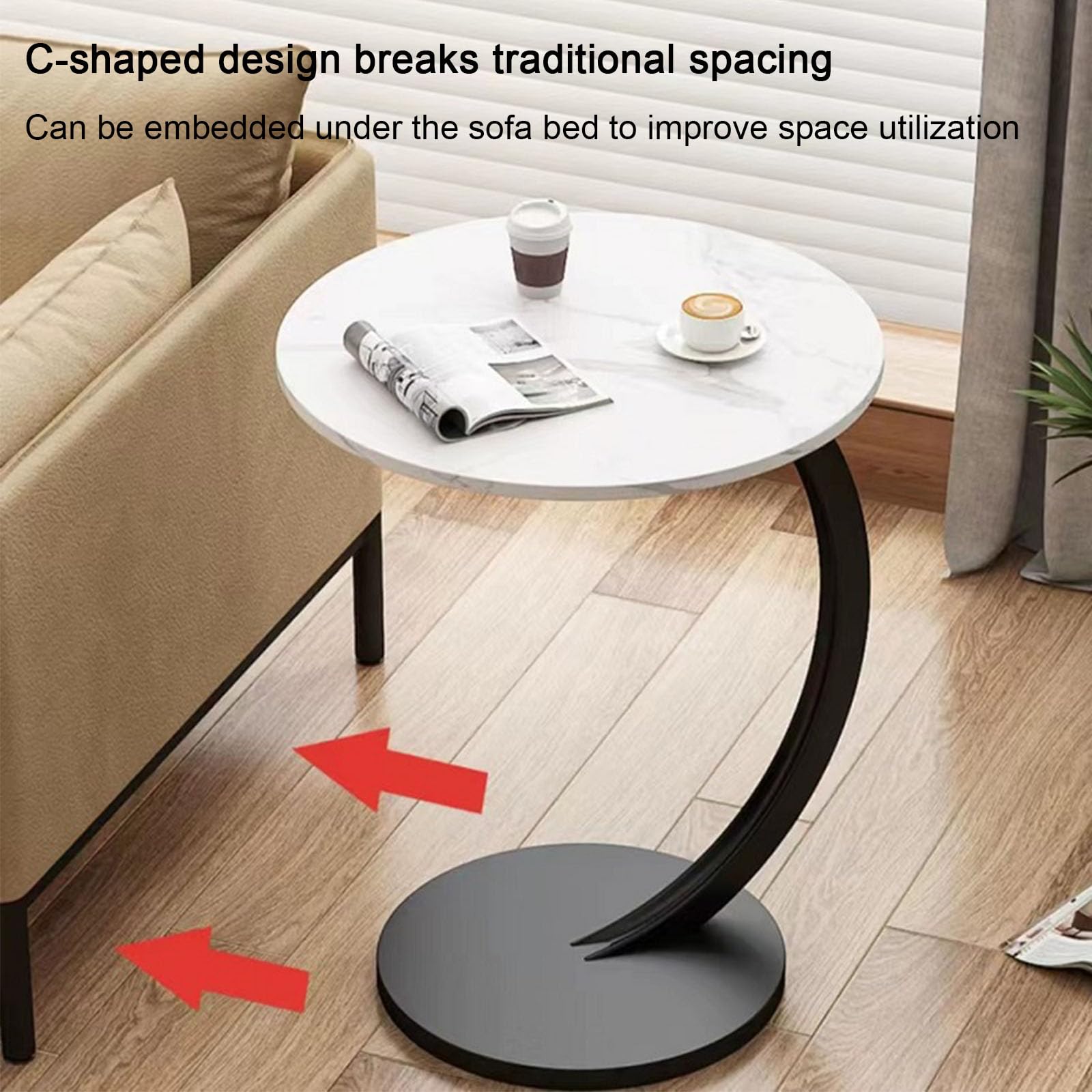 Table d'appoint, Table Basse, Table de Chevet, Table d'appoint en C, Tables de canapé Qui Glissent en Dessous, Petite Table d'appoint, Table étroite pour Chambre à Coucher D