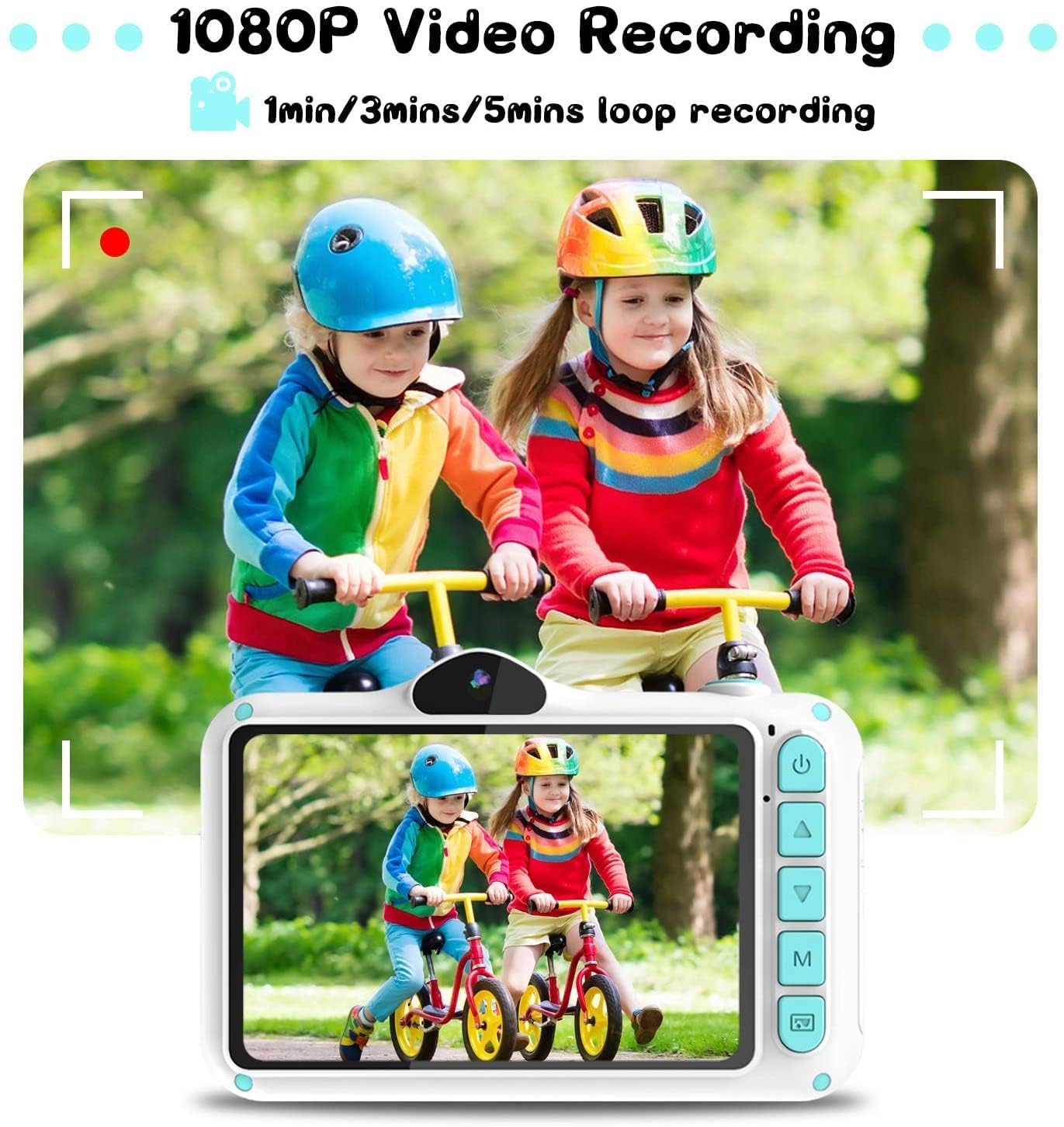 Appareil photo numérique pour enfants de 3,5 pouces avec carte de 32 Go, 1080P HD 12 MP, anti-chute, rechargeable par USB, cadeau de Noël pour garçon de 3 à 12 ans, bleu