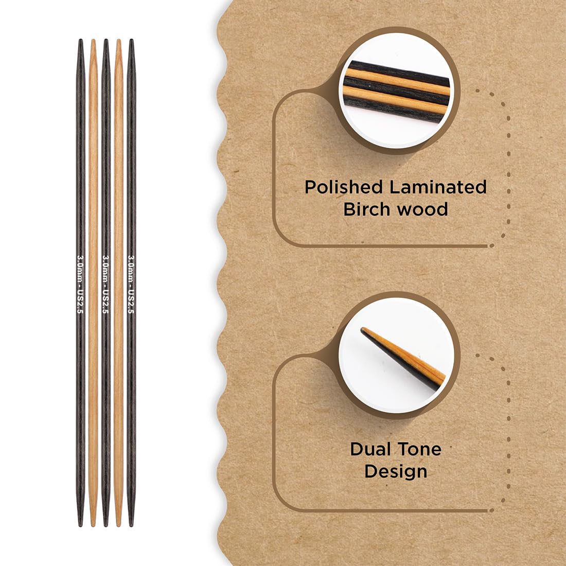 Knitter's Pride Day & Nite Double-Pointed Sock Needle 15 cm 3.00 mm - 1 piece, Natural/Black, 3.00mm - Image 2