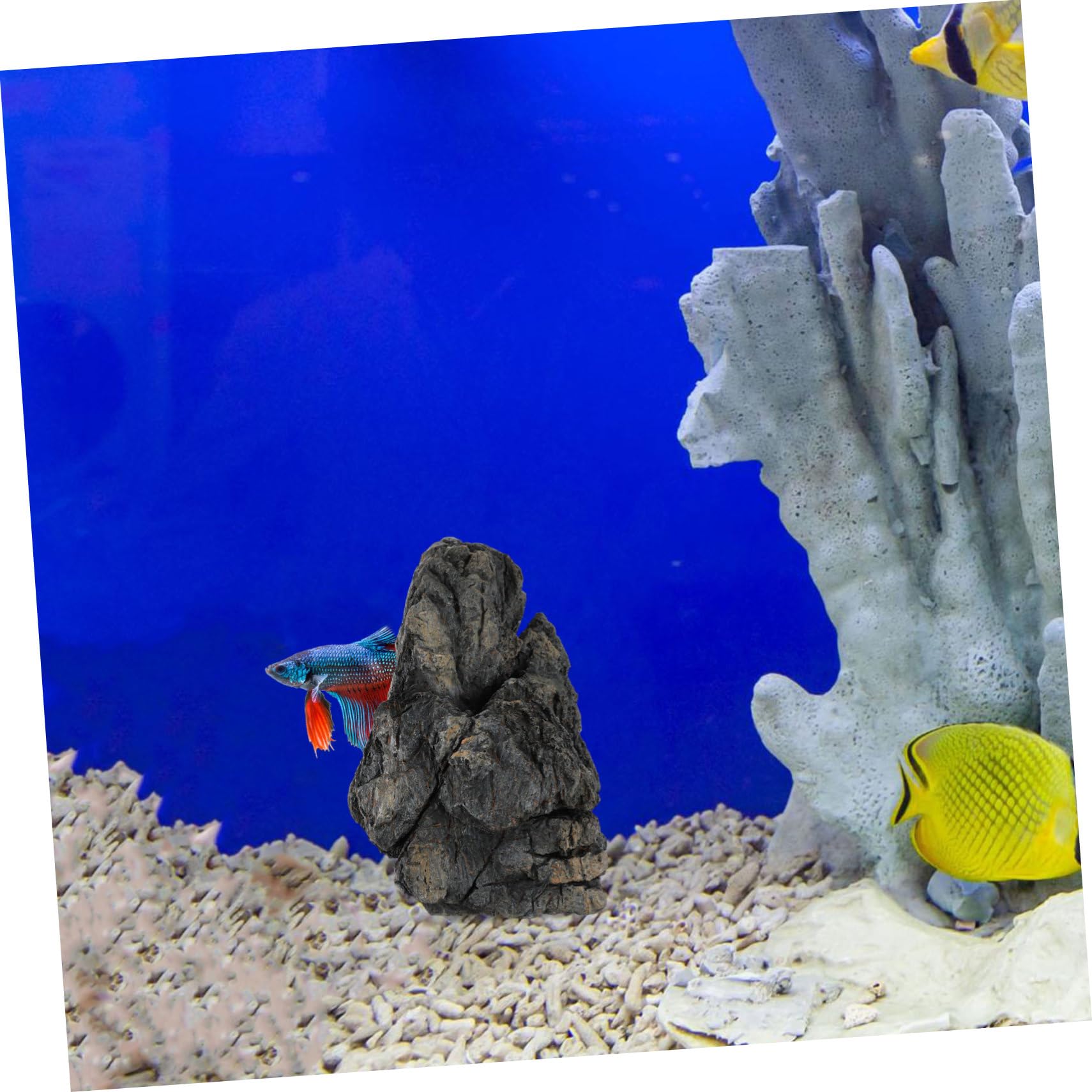 Decorazioni per Acquario in Resina Effetto Pietra Realistico, Pietre Nere per Arredare Acquari e Terrari Aspetto Naturale e Design Resistente Stili Multipli