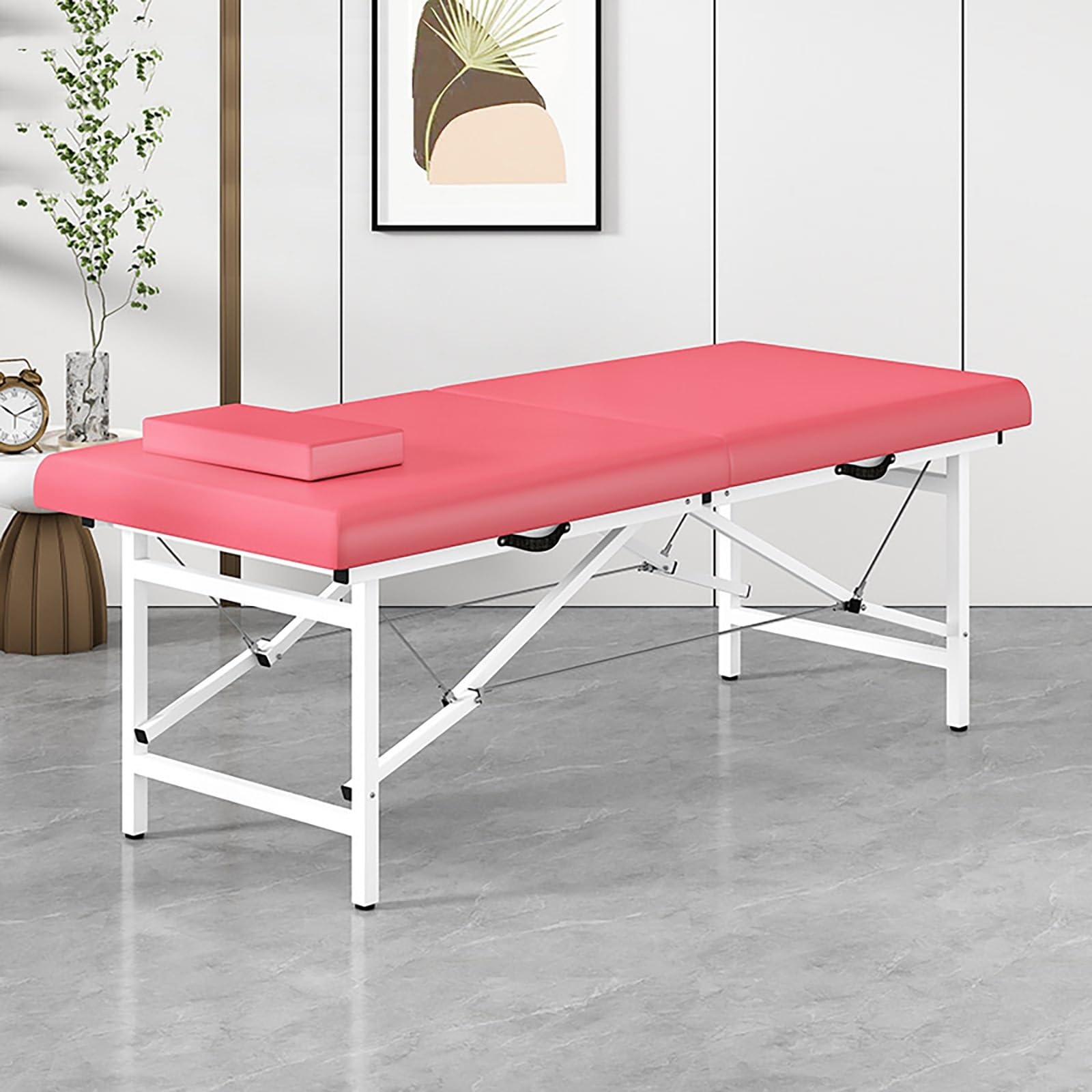 Lettino Estetista Pieghevole, Nessuna Installazione Richiesta Lettino da Massaggio, Imbottitura in Spugna Ad Alta Densità Risparmia Spazio Adatto per Estetica E Massaggi(Rosa)