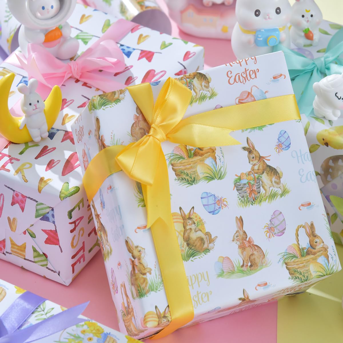 Carta Da Regalo Pasquale 6 Fogli 50x70cm – Motivi Uova, Coniglio, Pulcino, Farfalla – 80g/m²