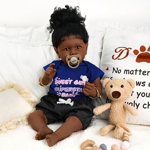 JIZHI Muñecas de bebé Reborn negras con cuerpo suave realista afroamericano, muñeca de niña recién nacida de 22 pulgadas, el mejor juego de regalo