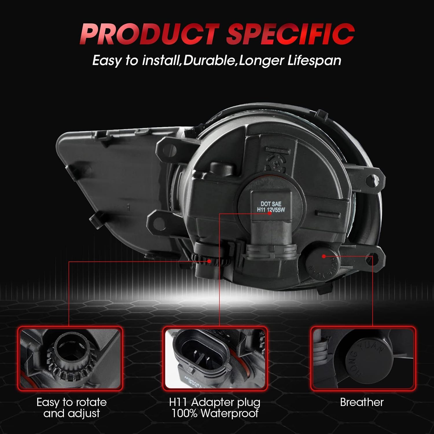 Driving Fog Light Assembly Replacement For 2011-2017 Toyota Sienna(Base | LE | XLE, Not Fit SE Models) With Black Bezel Halogen Bulbs Included Switch And Wiring Kit OE Style