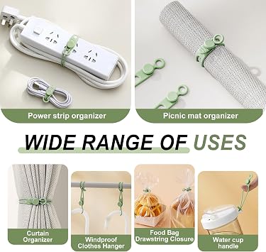 Redamancy Silicone Cable Ties, Reusable Cable Straps, Cord Organizers, Wire Ties, Adjustable Cable Management, 16pcs Green