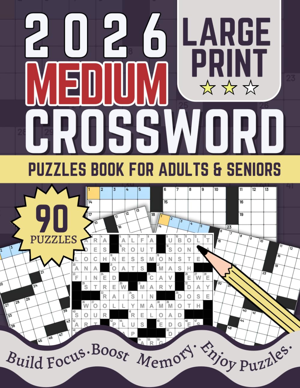 Medium Crossword Puzzle Book for Adults & Seniors – Large Print: 90 Engaging & Stimulating Puzzles with Solutions for Sharper Thinking