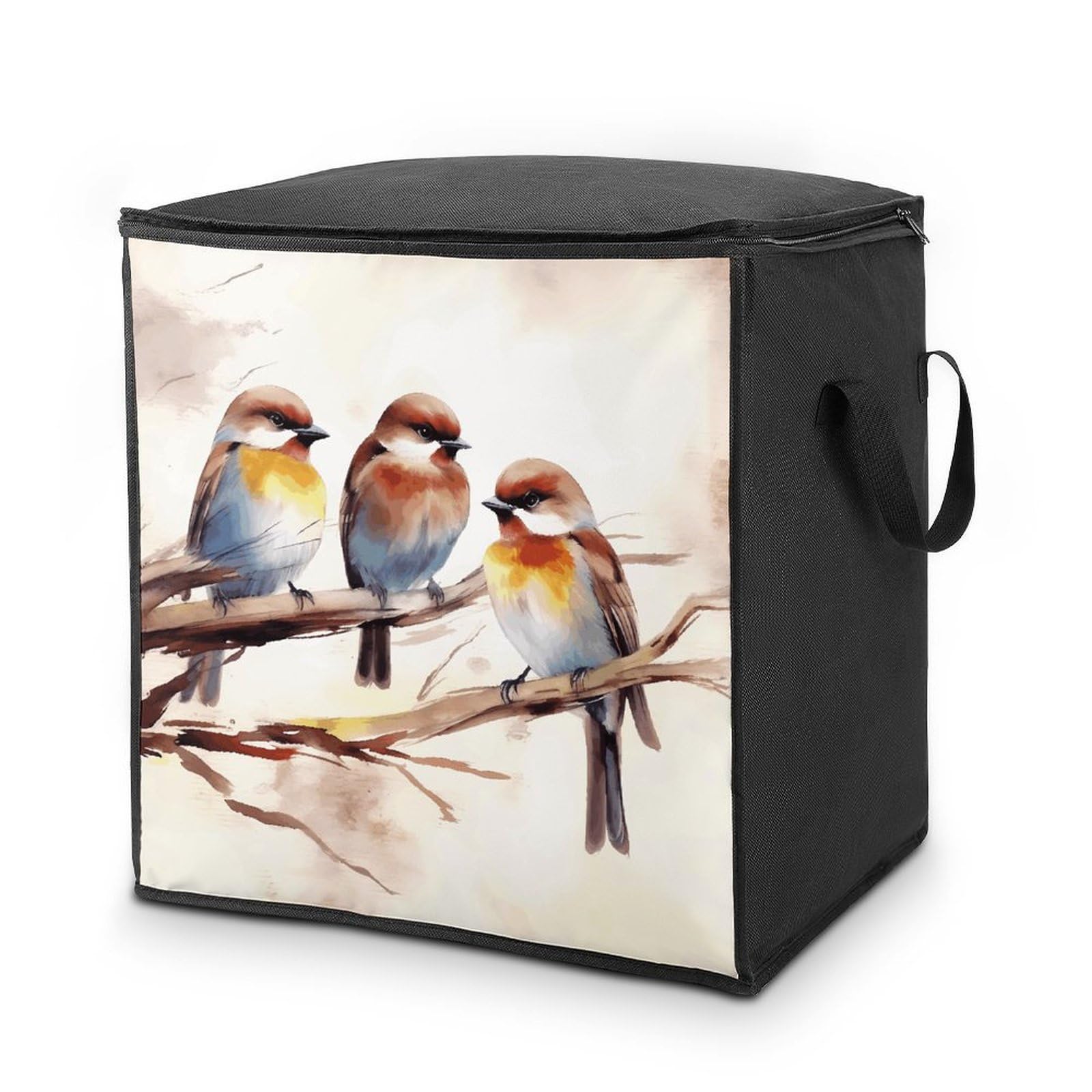 Birds Resting on Tree Branch Storage Bag with Zippers And Handle Extra Large Bedding Comforter Storage Bag Foldable Blanket Storage Bags Fabric Moving Bags for Closet Organizer (70L)