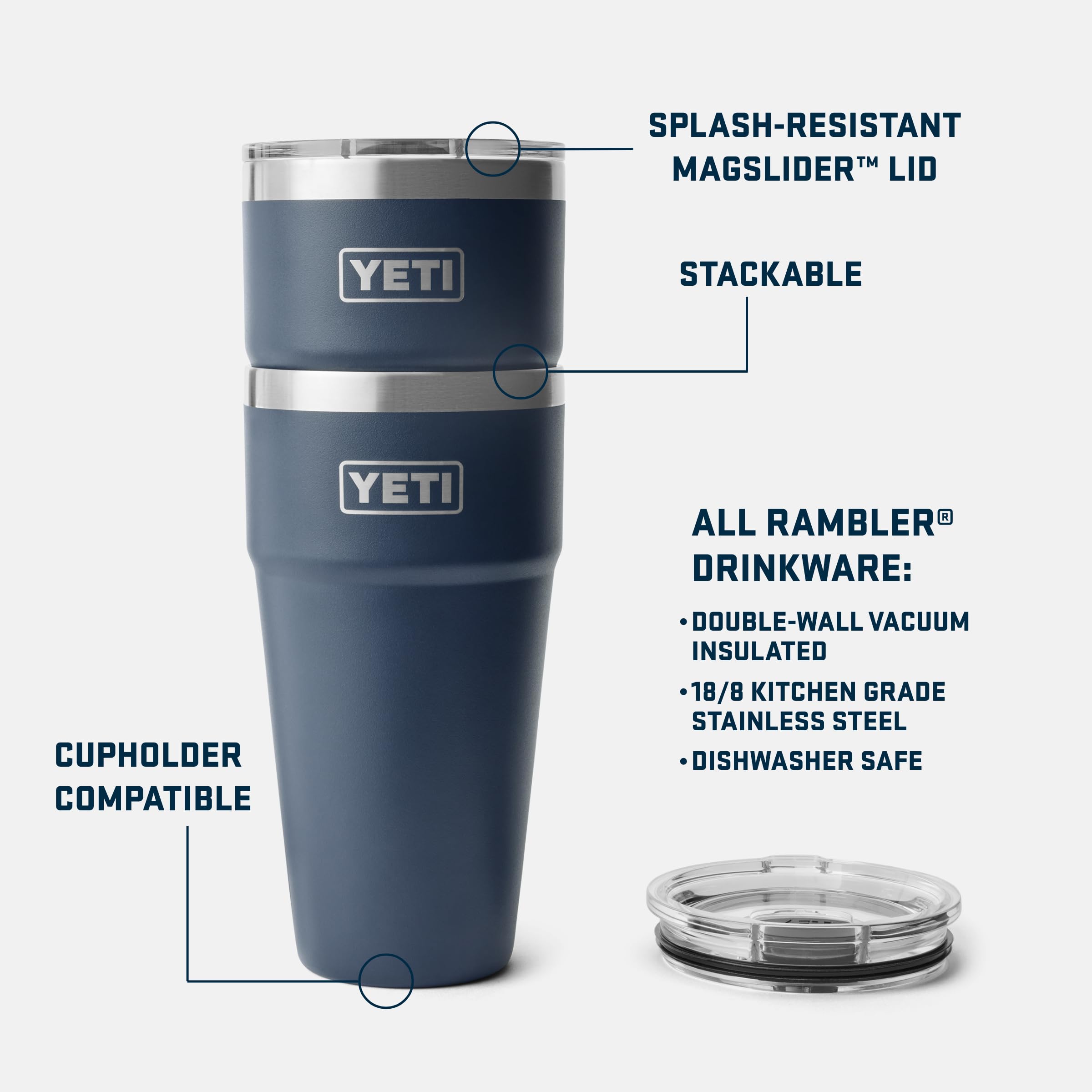 YETI Rambler 20 oz (591 ml) Stackable Cup with Removable Magslider Lid, Stainless Steel Vacuum Insulated Coffee Cup, Rescue Red - Image 2
