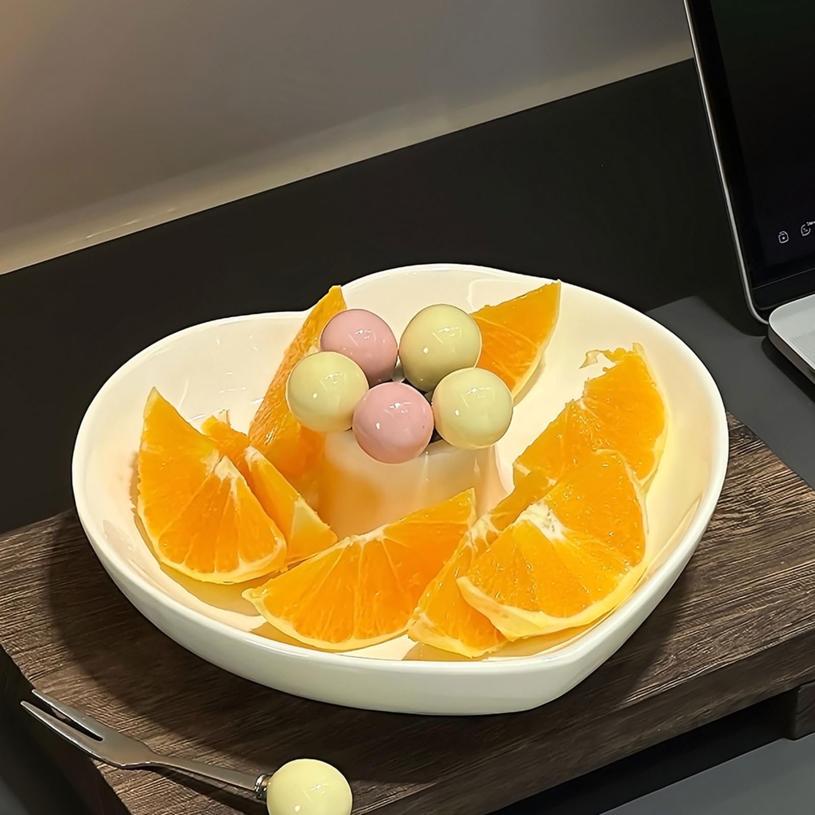 Joli Bol À Fruits en Forme De Cœur avec 5 Fourchettes À Fruits en Acier Inoxydable - Adorable Fourchettes À Dessert Fromage, Idée Cadeau pour Anniversaires Maison
