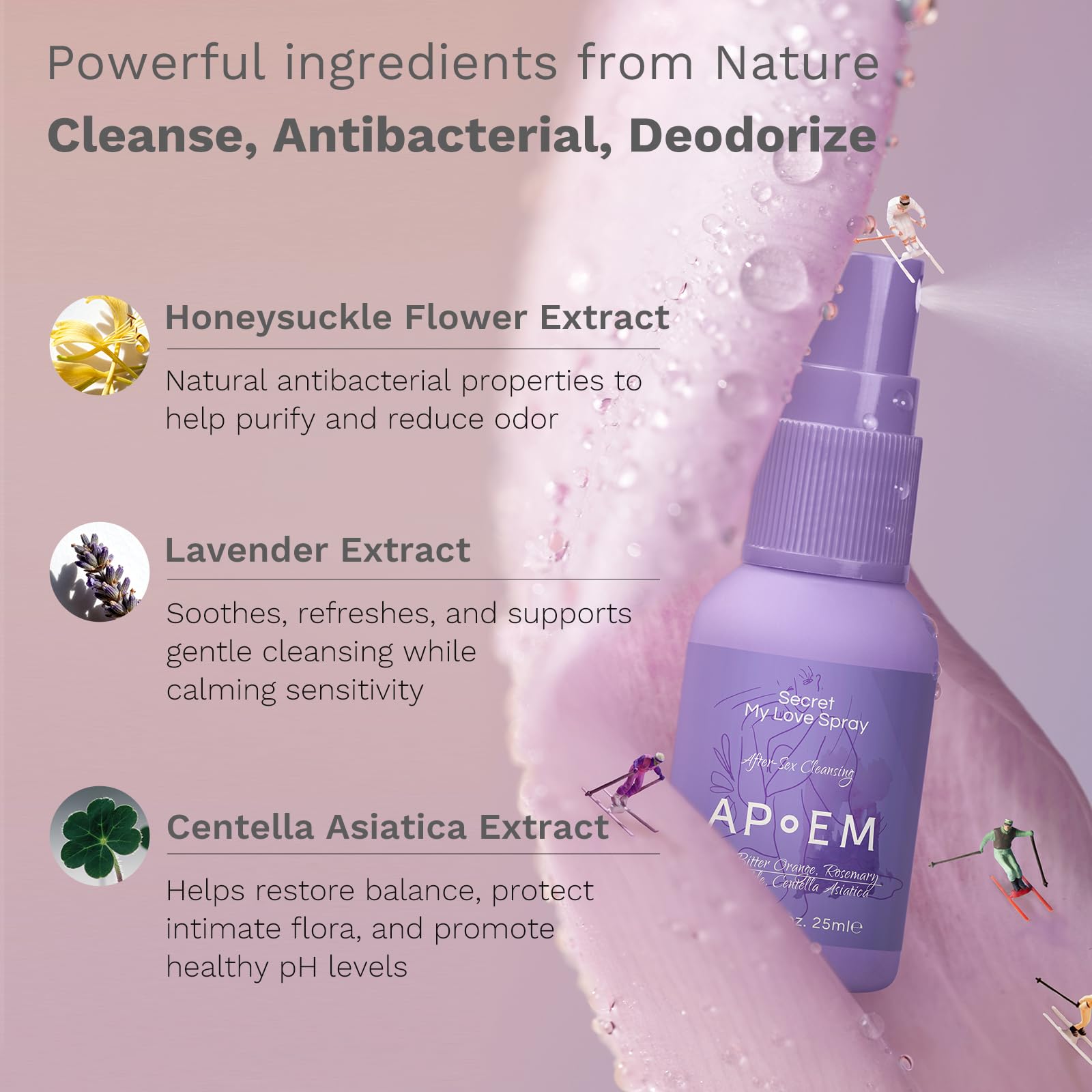 APoEM Secret My Love Intimate Spray (3 x 25ml) – Natural Deodorizing Feminine Spray for Women, pH Balanced, Before & After Intimacy, Helps Reduce Odor & Discomfort, Spanish Brand