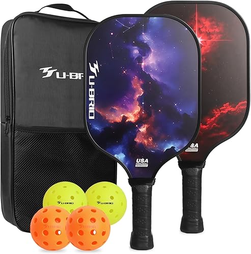 Juego de 2 paletas de pickleball aprobadas por USAPA, fibra de vidrio de 0.631 pulgadas, incluye bolas de pickleball y bolsa de transporte para