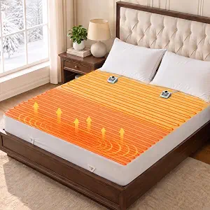 Heated Mattress Pad Queen with Foot Zone Heating, 10 Heat Settings, Dual Control, Auto Shut-Off, Machine Washable