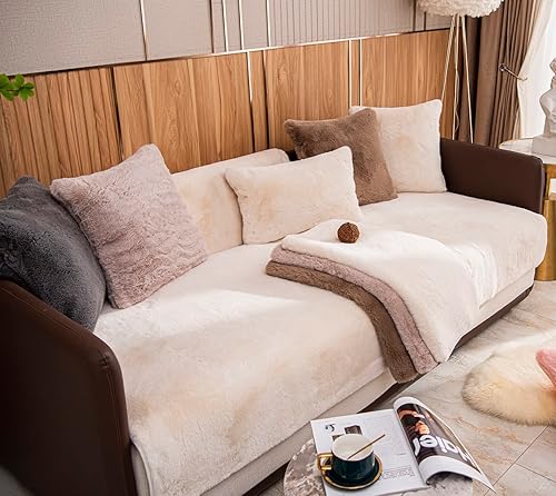 vctops Funda de sofá de piel sintética de conejo de lujo, esponjosa, súper suave, antideslizante, cómoda, gruesa, lanuda para sofá, para perros,