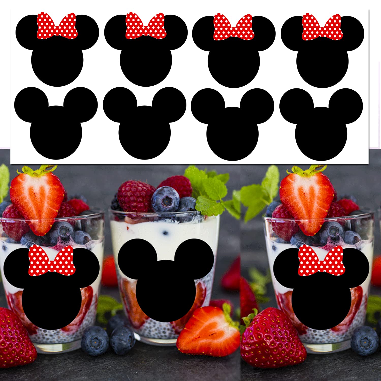 2.38 x 2 Inch Red Minnie a Mouse Head Christmas Stickers Vinyl PVC Mickey Chalk Chalkboard Labels Children's Birthday Party Decorations Supplies for Minnie a Mouse Themed Birthday Party 72 Pcs