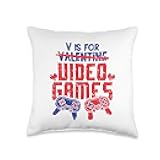 Valentine, V Is For Video Games, Gamer Gaming, Funny Throw Pillow
