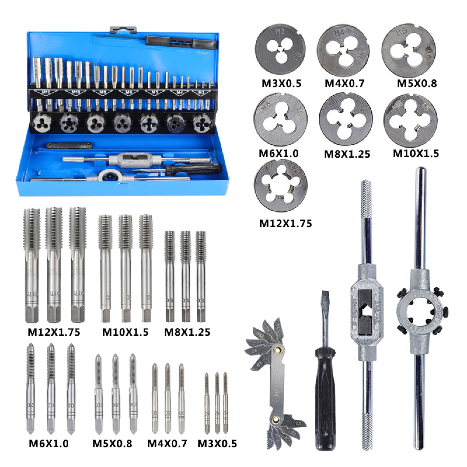 Juego de 32 machos y terrajas M2-M12, machos y terrajas métricos, Llave para roscar y Cortar roscas.