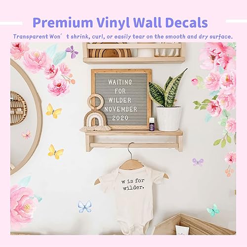 Miniatura 3 de Calcomanías de pared de flores rosadas, acuarela, peonía rosa, calcomanías de pared para despegar y pegar, calcomanías de pared florales para jardín