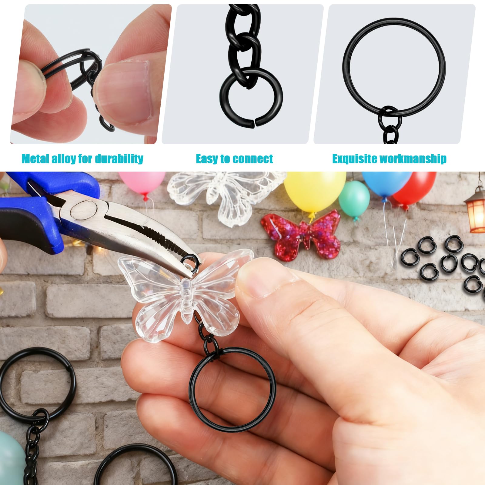 Sleutelringen met ketting, set van 50, 25 mm, onbewerkte sleutelhangers