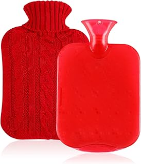 BAYUTE High Quality Rubber Thermos with Lid Transparent Hot Water Bottle 2L with Knit Sleeve.(RED)