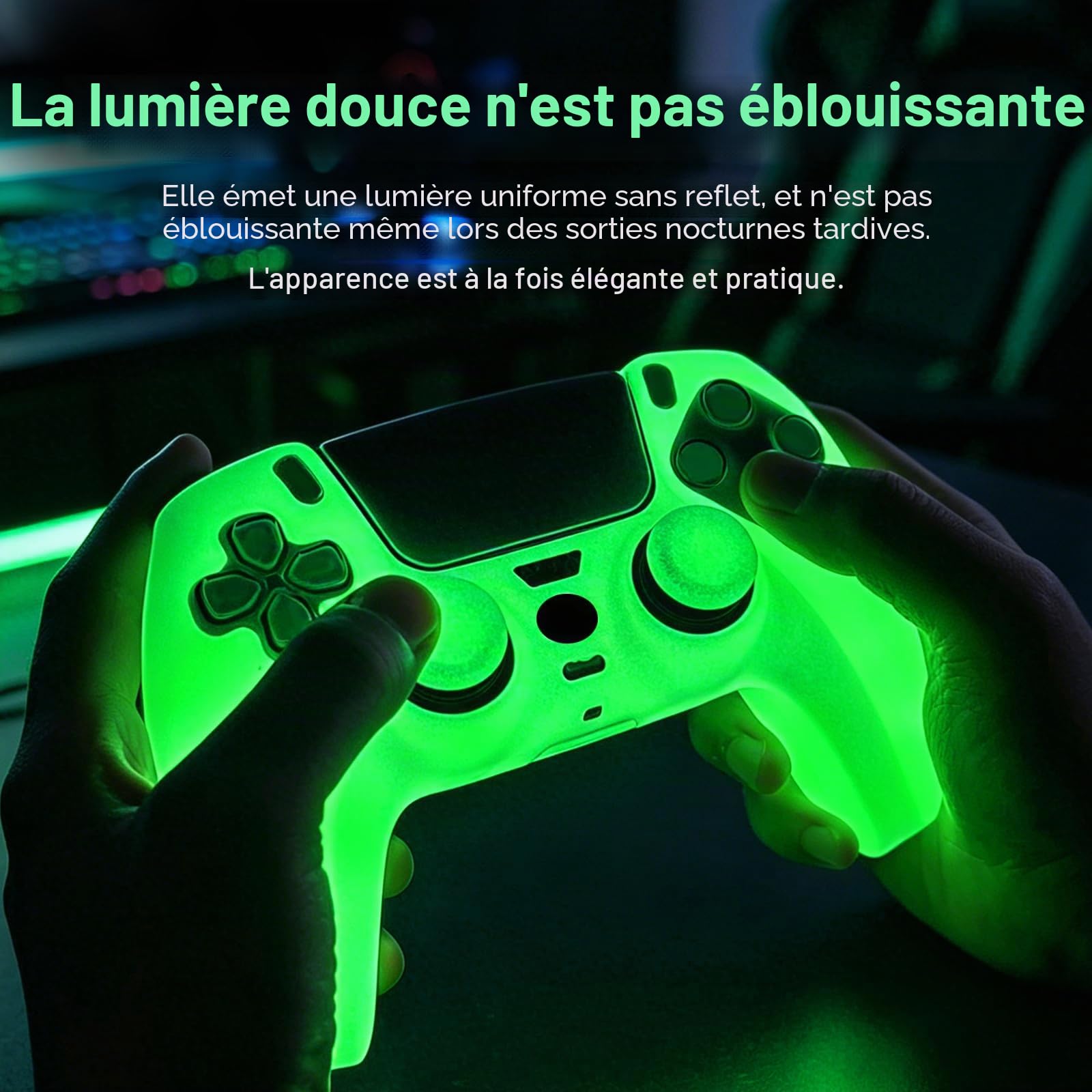 Skins Silicone Grip Glow in The Dark boîtier de Protection Compatible avec Le contrôleur PS5 + 8 PCS Thumb Grips Caps et 2 Grips Caps Glow in The Dark.