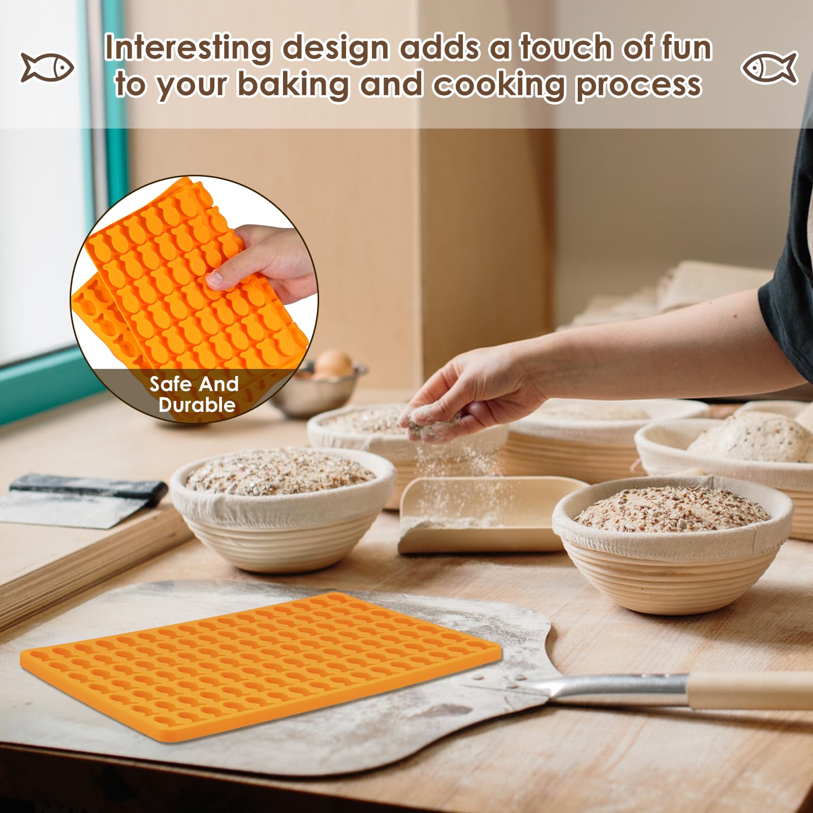 Collory Moule en silicone en forme de poisson pour biscuits pour chien et friandises pour chien, moule à chocolats, antiadhésif et adapté à un usage alimentaire (sans BPA) (Orange Collory Moule en silicone en forme de poisson pour biscuits pour chien et friandises pour chien, moule à chocolats, antiadhésif et adapté à un usage alimentaire (sans BPA) (Orange