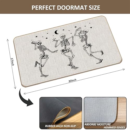 Miniatura 3 de Lacosu Tapete para puerta de Halloween, esqueleto bailarín, calavera y calavera para puerta delantera, entrada interior y exterior, decoración del