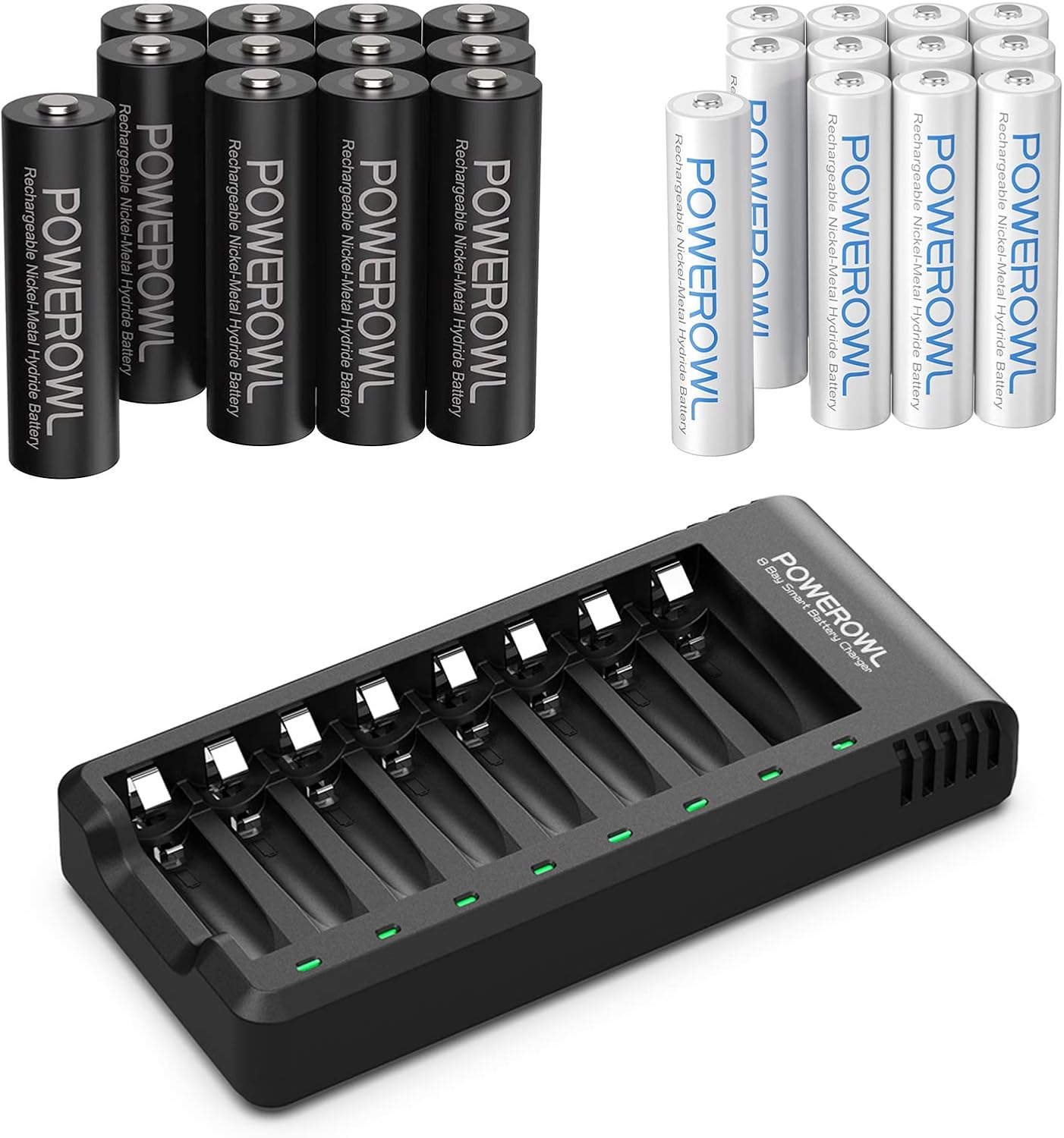 Rechargeable AA AAA Batteries w/Charger, 12&12 Count High Capacity Low Self Discharge Ni-MH Battery
