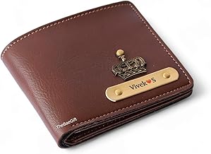 Thebaegift Men's Personalized Wallet I Customized Slim Stylish Leather Purse with Name & Charm I Unique Birthday Anniversary Gift for Men Boy Love Husband Employees Clients - (Brown)