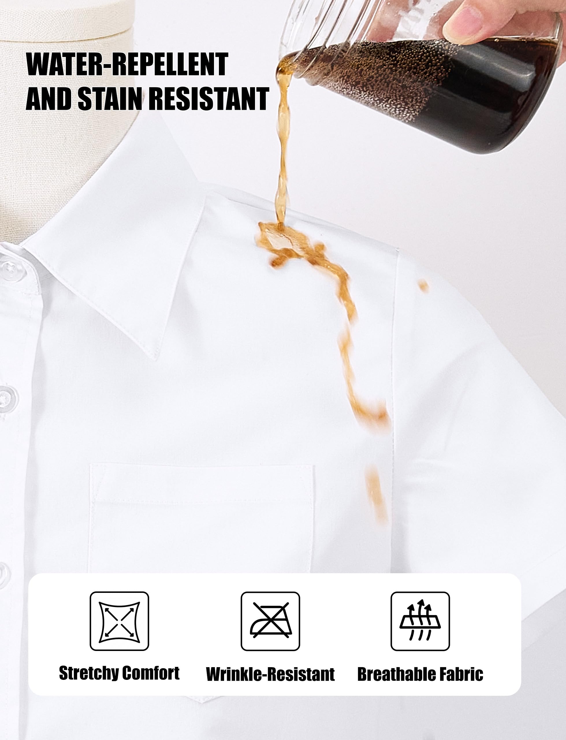LOLANTA Camisa Escolar Lisa para niña, Blusa de Manga Corta con Bolsillo en el Pecho, fácil Cuidado, Resistente a Las Arrugas,7-13 años