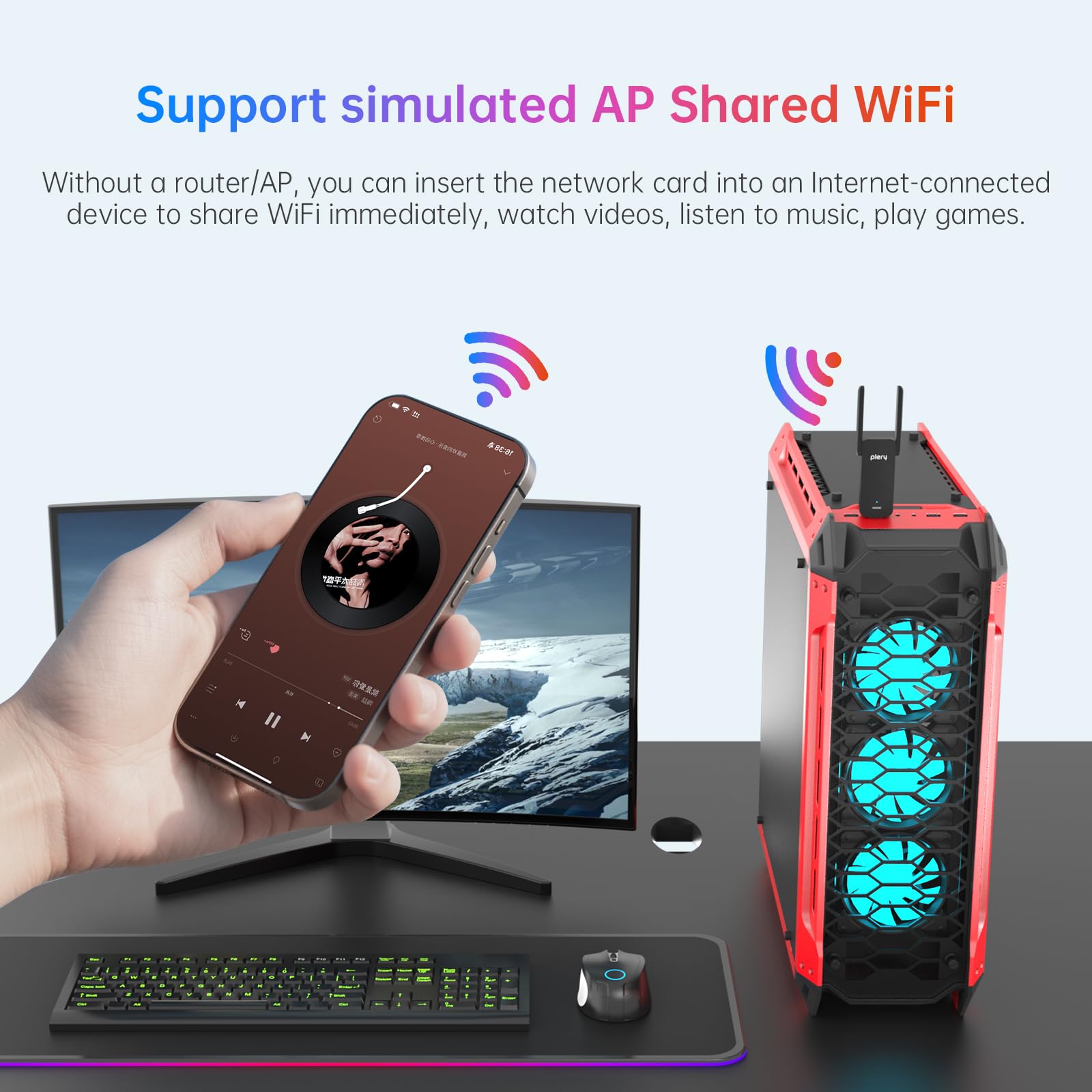 BE6500 Adaptador USB WiFi 7, adaptador de red inalámbrico de triple banda 6 GHz/5 GHz/2.4 GHz para PC de escritorio, portátil, antena Wi-Fi de latencia ultrabaja para juegos de PC, para Windows