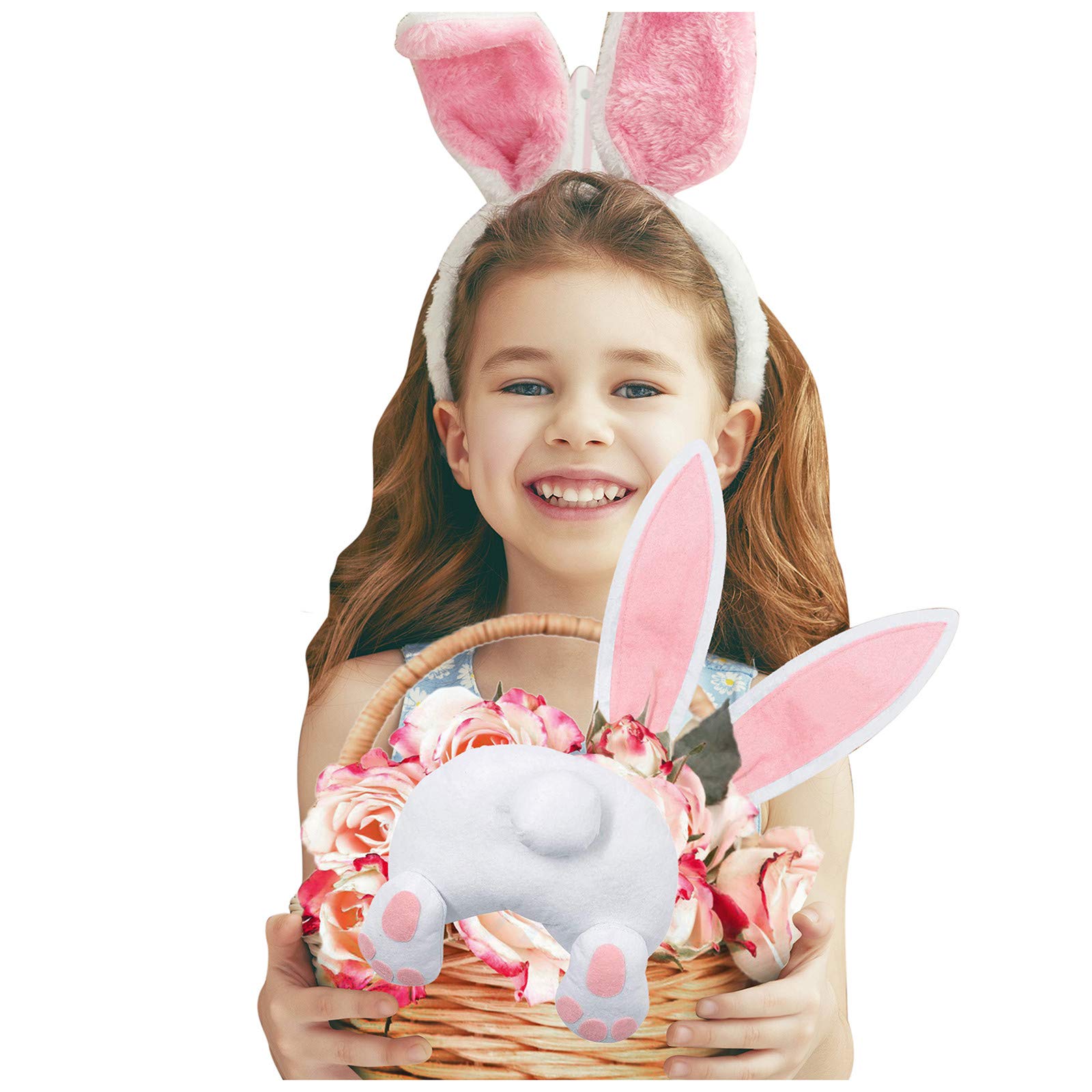 Ghirlanda Pasquale Coniglietto Con Sedere E Orecchie - Decorazione Primaverile Per Porta Con Fiori Artificiali, Idea Regalo Per Pasqua Fai Da Te