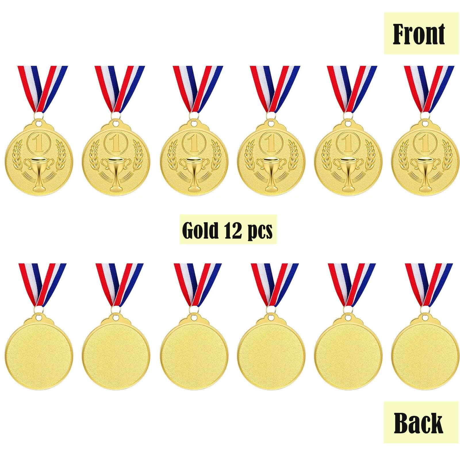 12 Médailles De Récompense Style Olympique - Or, Argent, Bronze Avec Rubans - Diamètre 5 Cm Pour Sport, Compétition